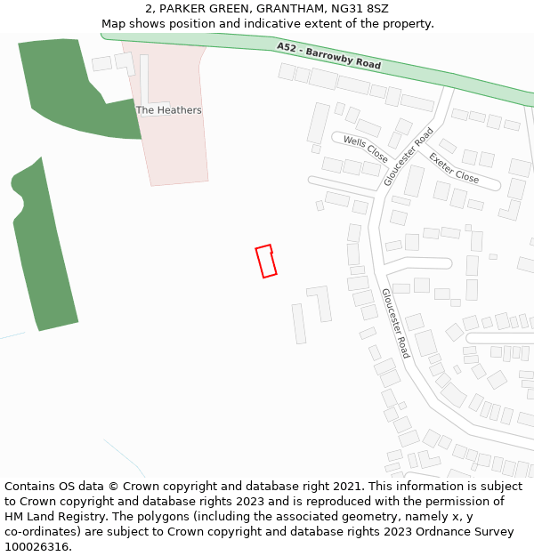 2, PARKER GREEN, GRANTHAM, NG31 8SZ: Location map and indicative extent of plot
