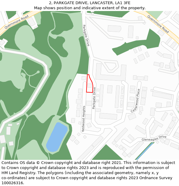 2, PARKGATE DRIVE, LANCASTER, LA1 3FE: Location map and indicative extent of plot