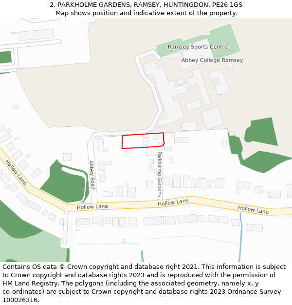2, PARKHOLME GARDENS, RAMSEY, HUNTINGDON, PE26 1GS: Location map and indicative extent of plot