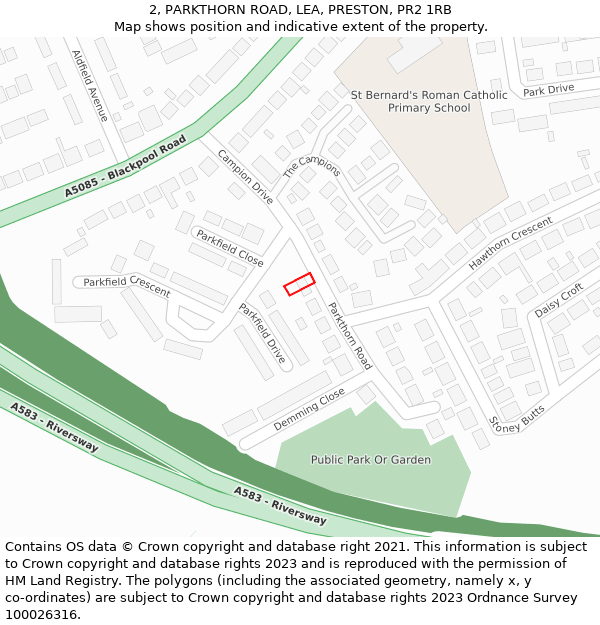 2, PARKTHORN ROAD, LEA, PRESTON, PR2 1RB: Location map and indicative extent of plot