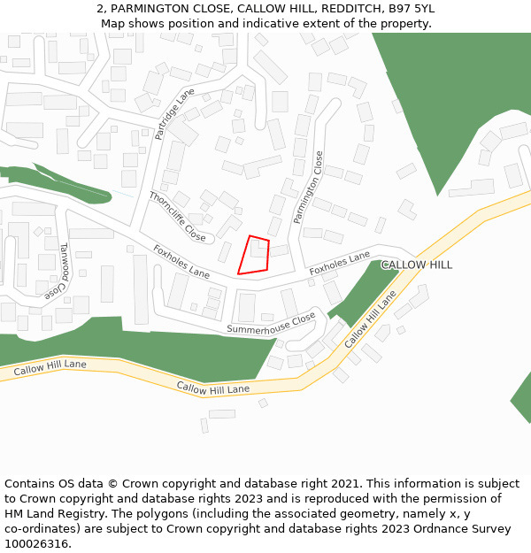 2, PARMINGTON CLOSE, CALLOW HILL, REDDITCH, B97 5YL: Location map and indicative extent of plot