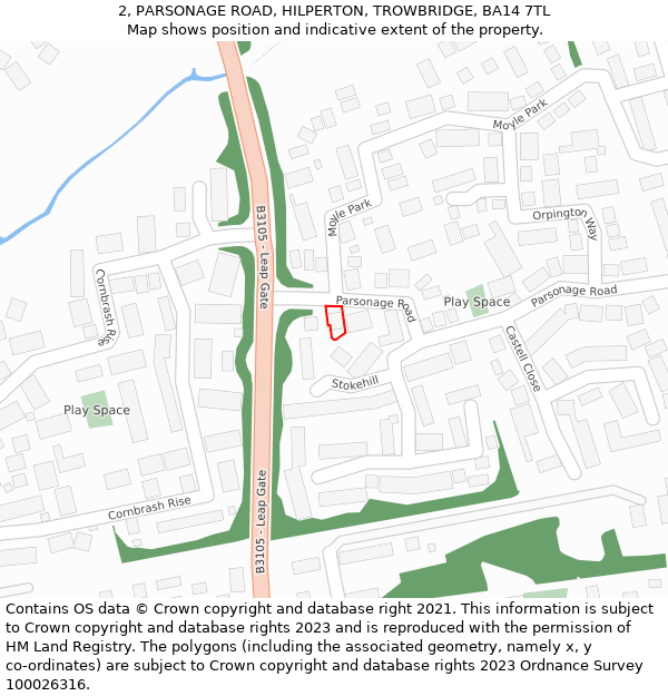 2, PARSONAGE ROAD, HILPERTON, TROWBRIDGE, BA14 7TL: Location map and indicative extent of plot