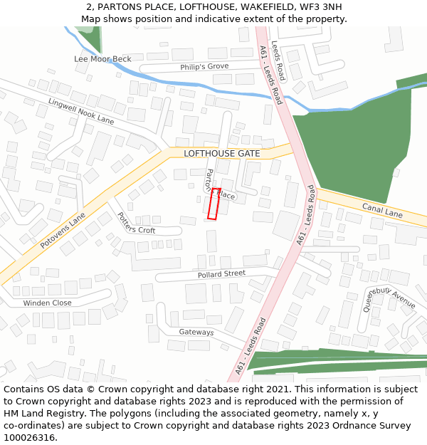 2, PARTONS PLACE, LOFTHOUSE, WAKEFIELD, WF3 3NH: Location map and indicative extent of plot