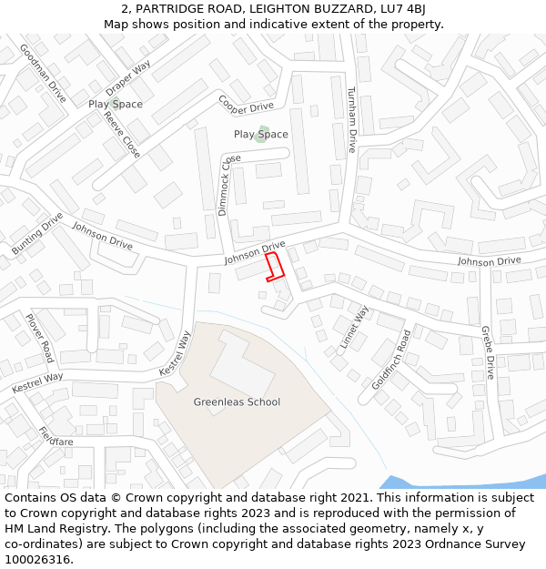 2, PARTRIDGE ROAD, LEIGHTON BUZZARD, LU7 4BJ: Location map and indicative extent of plot