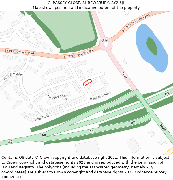2, PASSEY CLOSE, SHREWSBURY, SY2 6JL: Location map and indicative extent of plot