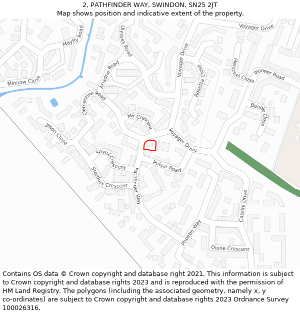 2, PATHFINDER WAY, SWINDON, SN25 2JT: Location map and indicative extent of plot