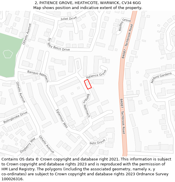 2, PATIENCE GROVE, HEATHCOTE, WARWICK, CV34 6GG: Location map and indicative extent of plot