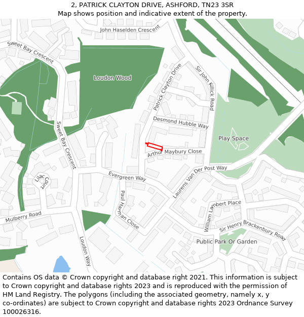 2, PATRICK CLAYTON DRIVE, ASHFORD, TN23 3SR: Location map and indicative extent of plot