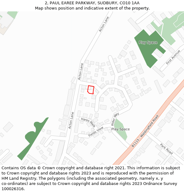 2, PAUL EAREE PARKWAY, SUDBURY, CO10 1AA: Location map and indicative extent of plot