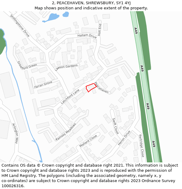 2, PEACEHAVEN, SHREWSBURY, SY1 4YJ: Location map and indicative extent of plot