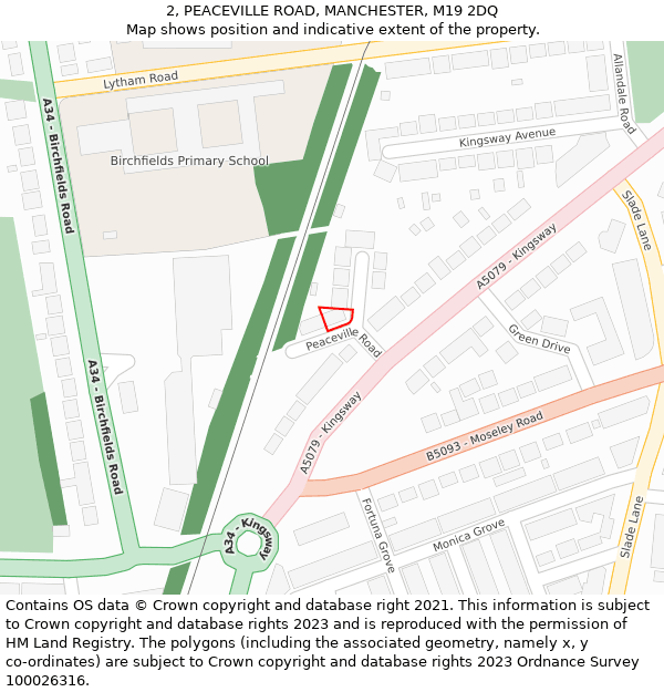 2, PEACEVILLE ROAD, MANCHESTER, M19 2DQ: Location map and indicative extent of plot