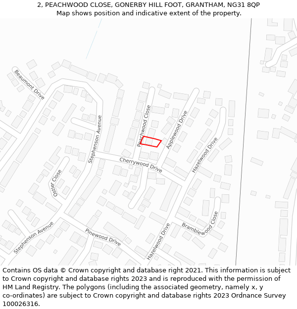 2, PEACHWOOD CLOSE, GONERBY HILL FOOT, GRANTHAM, NG31 8QP: Location map and indicative extent of plot