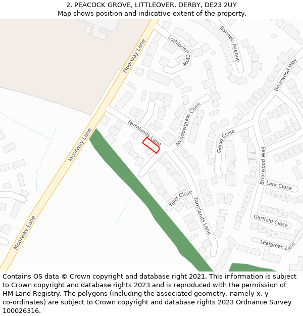 2, PEACOCK GROVE, LITTLEOVER, DERBY, DE23 2UY: Location map and indicative extent of plot