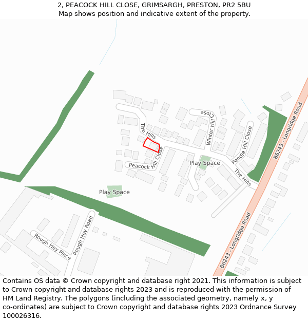 2, PEACOCK HILL CLOSE, GRIMSARGH, PRESTON, PR2 5BU: Location map and indicative extent of plot