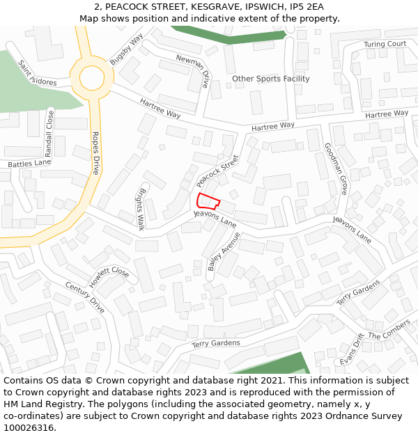 2, PEACOCK STREET, KESGRAVE, IPSWICH, IP5 2EA: Location map and indicative extent of plot