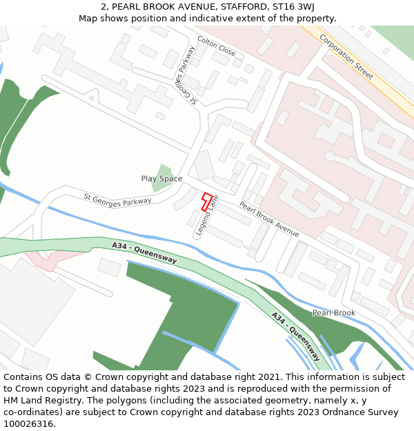 2, PEARL BROOK AVENUE, STAFFORD, ST16 3WJ: Location map and indicative extent of plot