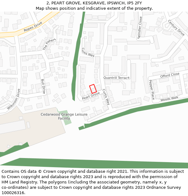 2, PEART GROVE, KESGRAVE, IPSWICH, IP5 2FY: Location map and indicative extent of plot
