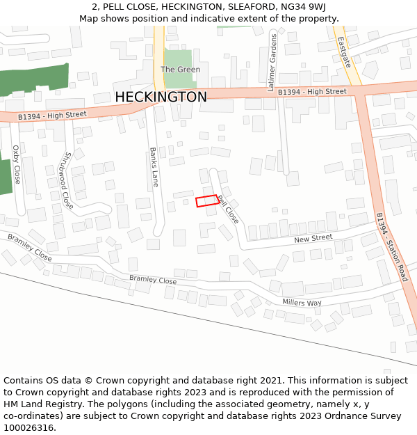 2, PELL CLOSE, HECKINGTON, SLEAFORD, NG34 9WJ: Location map and indicative extent of plot
