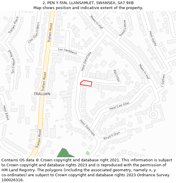 2, PEN Y FAN, LLANSAMLET, SWANSEA, SA7 9XB: Location map and indicative extent of plot