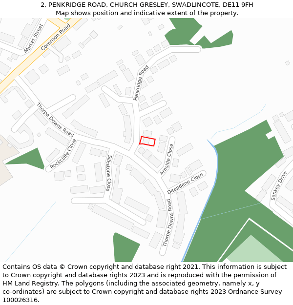 2, PENKRIDGE ROAD, CHURCH GRESLEY, SWADLINCOTE, DE11 9FH: Location map and indicative extent of plot