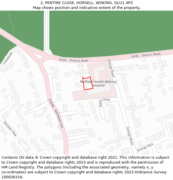 2, PENTIRE CLOSE, HORSELL, WOKING, GU21 4PZ: Location map and indicative extent of plot