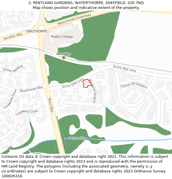 2, PENTLAND GARDENS, WATERTHORPE, SHEFFIELD, S20 7NQ: Location map and indicative extent of plot
