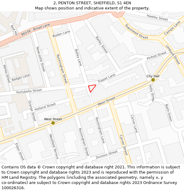 2, PENTON STREET, SHEFFIELD, S1 4EN: Location map and indicative extent of plot