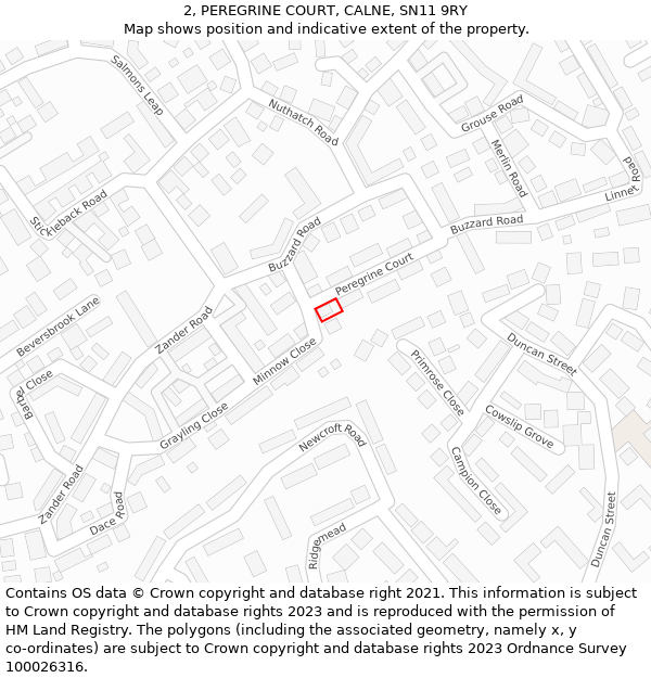 2, PEREGRINE COURT, CALNE, SN11 9RY: Location map and indicative extent of plot