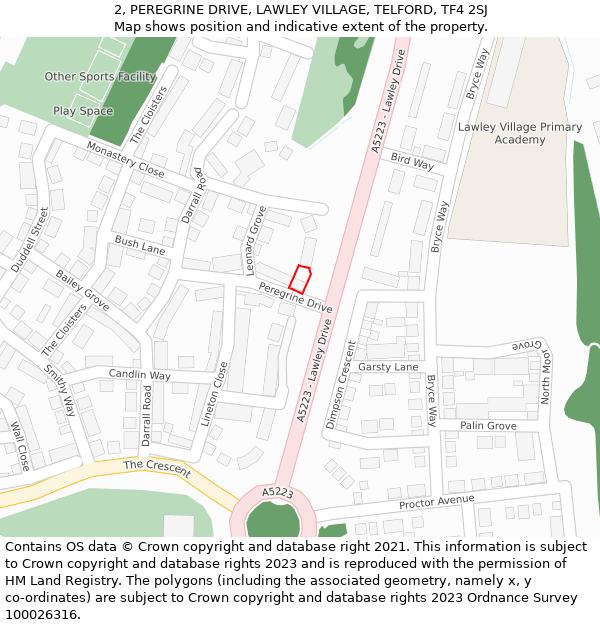 2, PEREGRINE DRIVE, LAWLEY VILLAGE, TELFORD, TF4 2SJ: Location map and indicative extent of plot