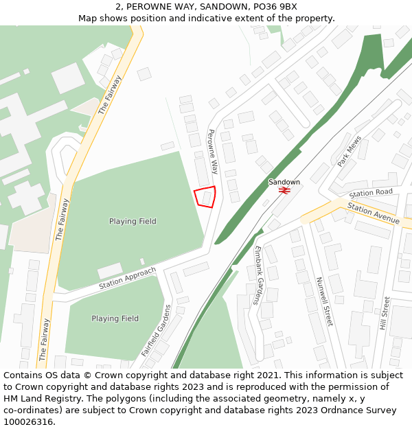 2, PEROWNE WAY, SANDOWN, PO36 9BX: Location map and indicative extent of plot