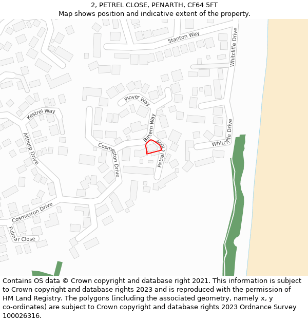2, PETREL CLOSE, PENARTH, CF64 5FT: Location map and indicative extent of plot