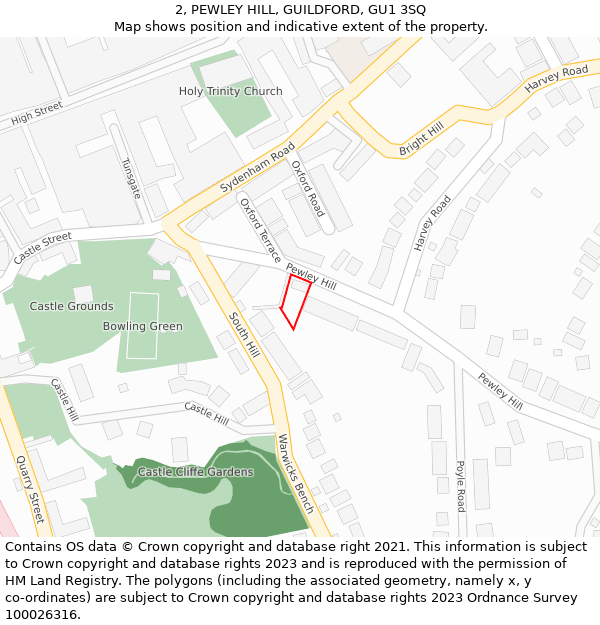 2, PEWLEY HILL, GUILDFORD, GU1 3SQ: Location map and indicative extent of plot