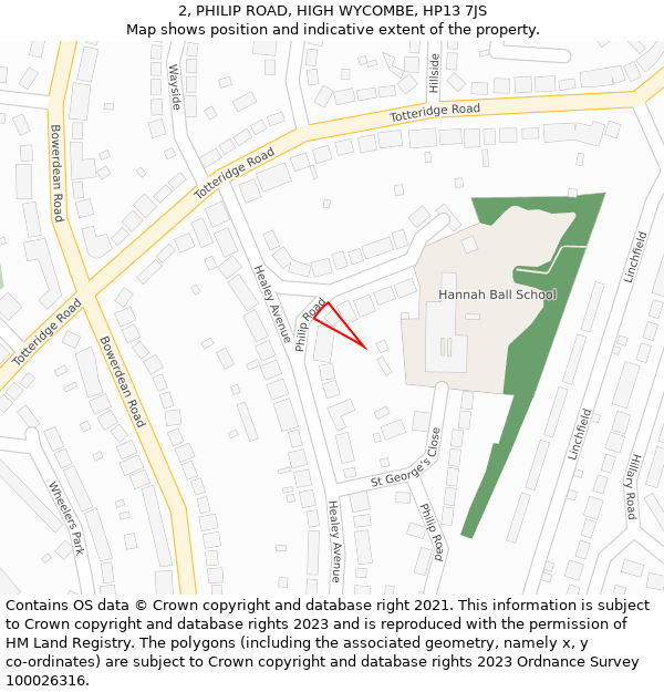 2, PHILIP ROAD, HIGH WYCOMBE, HP13 7JS: Location map and indicative extent of plot