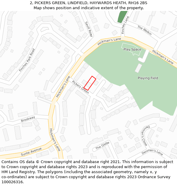 2, PICKERS GREEN, LINDFIELD, HAYWARDS HEATH, RH16 2BS: Location map and indicative extent of plot