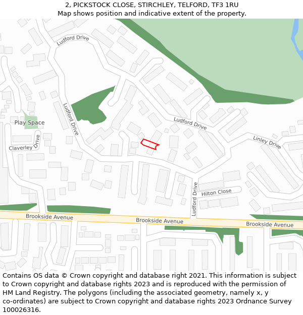 2, PICKSTOCK CLOSE, STIRCHLEY, TELFORD, TF3 1RU: Location map and indicative extent of plot