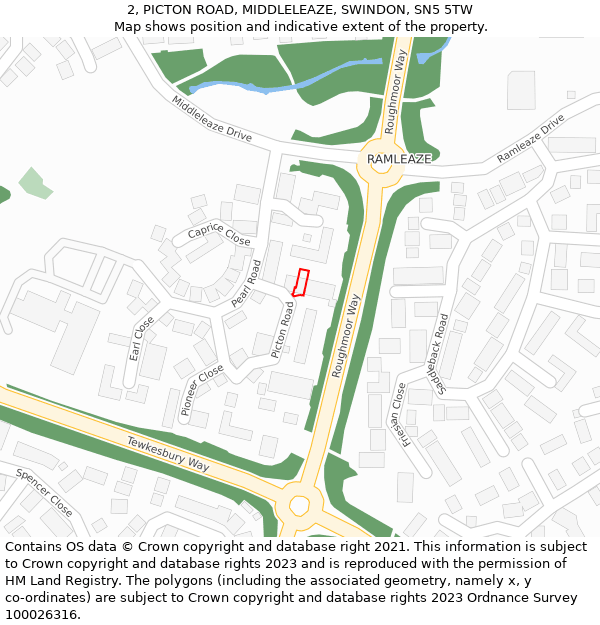 2, PICTON ROAD, MIDDLELEAZE, SWINDON, SN5 5TW: Location map and indicative extent of plot