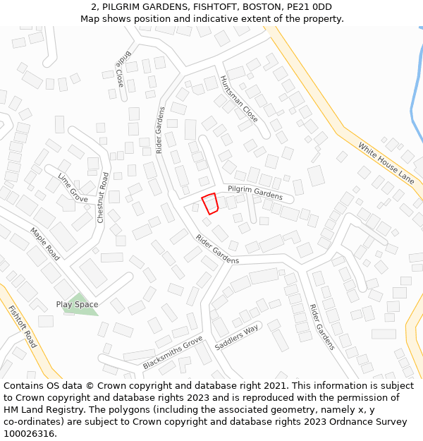 2, PILGRIM GARDENS, FISHTOFT, BOSTON, PE21 0DD: Location map and indicative extent of plot