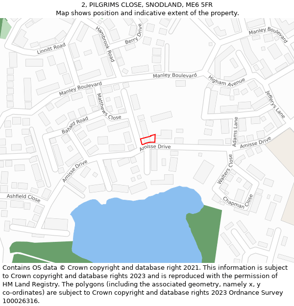 2, PILGRIMS CLOSE, SNODLAND, ME6 5FR: Location map and indicative extent of plot