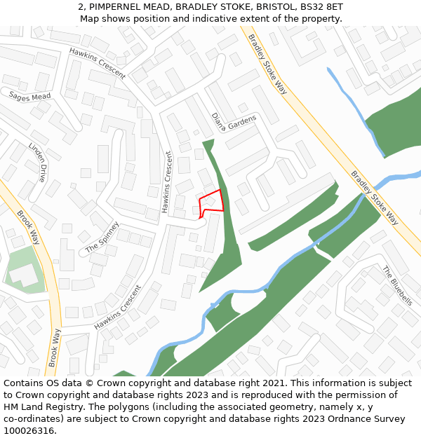 2, PIMPERNEL MEAD, BRADLEY STOKE, BRISTOL, BS32 8ET: Location map and indicative extent of plot