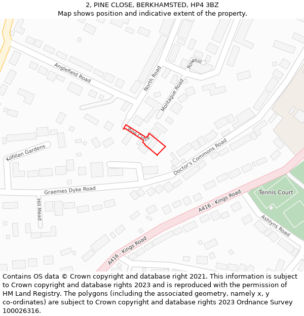 2, PINE CLOSE, BERKHAMSTED, HP4 3BZ: Location map and indicative extent of plot