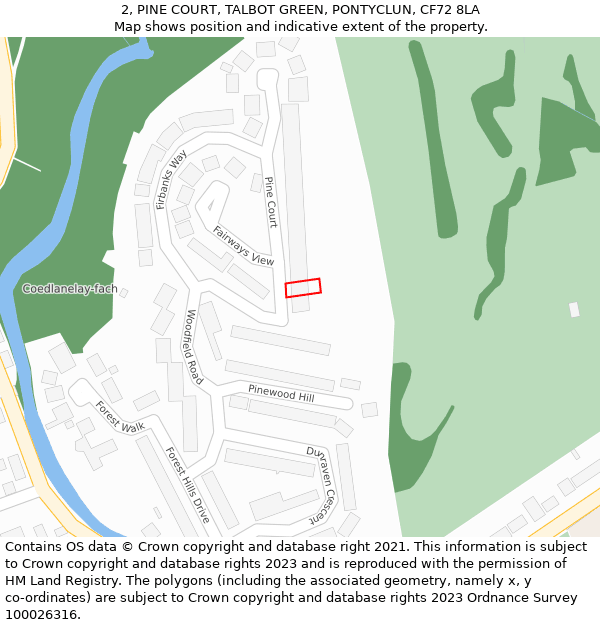 2, PINE COURT, TALBOT GREEN, PONTYCLUN, CF72 8LA: Location map and indicative extent of plot