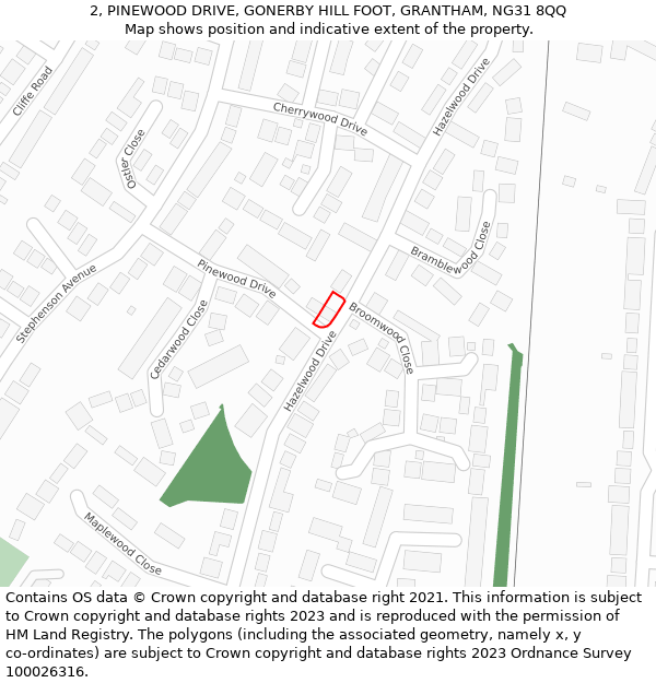 2, PINEWOOD DRIVE, GONERBY HILL FOOT, GRANTHAM, NG31 8QQ: Location map and indicative extent of plot