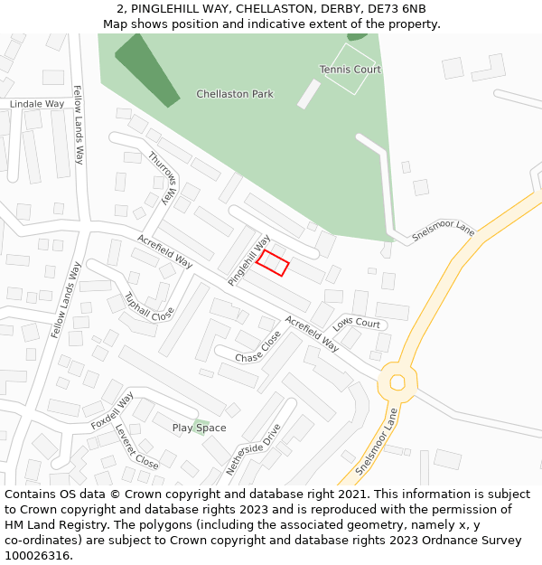 2, PINGLEHILL WAY, CHELLASTON, DERBY, DE73 6NB: Location map and indicative extent of plot