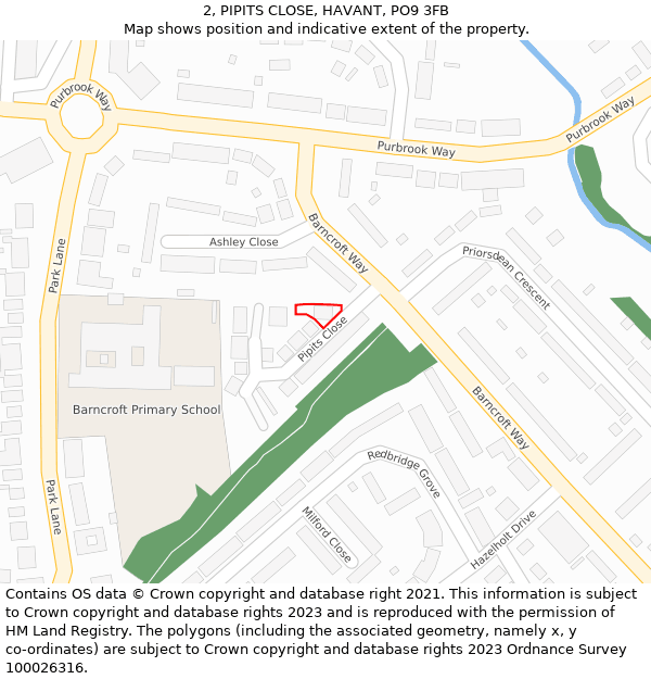 2, PIPITS CLOSE, HAVANT, PO9 3FB: Location map and indicative extent of plot