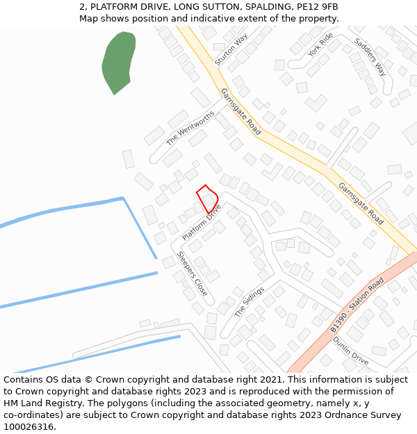 2, PLATFORM DRIVE, LONG SUTTON, SPALDING, PE12 9FB: Location map and indicative extent of plot