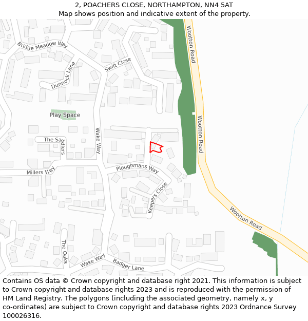 2, POACHERS CLOSE, NORTHAMPTON, NN4 5AT: Location map and indicative extent of plot