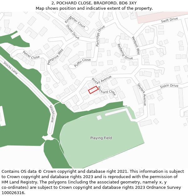 2, POCHARD CLOSE, BRADFORD, BD6 3XY: Location map and indicative extent of plot