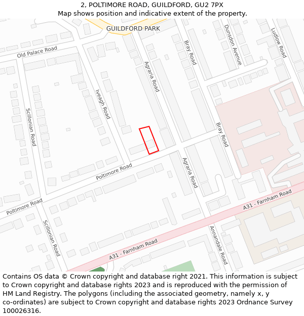 2, POLTIMORE ROAD, GUILDFORD, GU2 7PX: Location map and indicative extent of plot