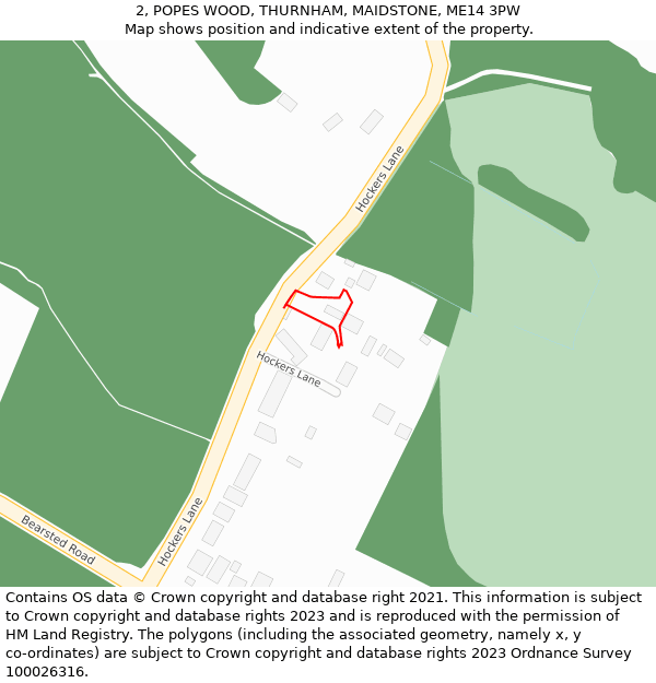 2, POPES WOOD, THURNHAM, MAIDSTONE, ME14 3PW: Location map and indicative extent of plot
