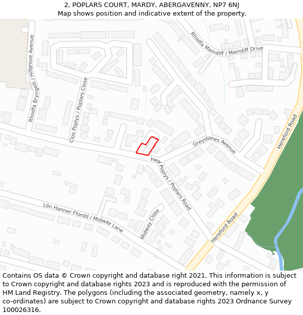 2, POPLARS COURT, MARDY, ABERGAVENNY, NP7 6NJ: Location map and indicative extent of plot